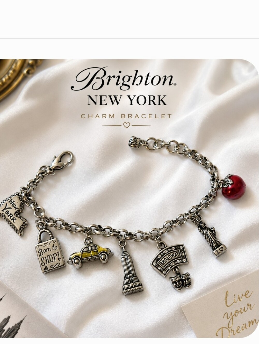 Brighton New York NYC Charm Bracelet Taxi Broadway Apple